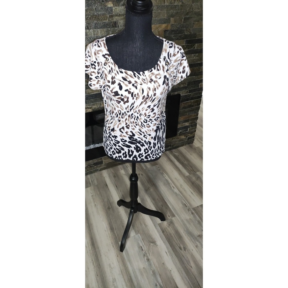 Rafaella Short Sleeve Studded Multi Print Top Size M